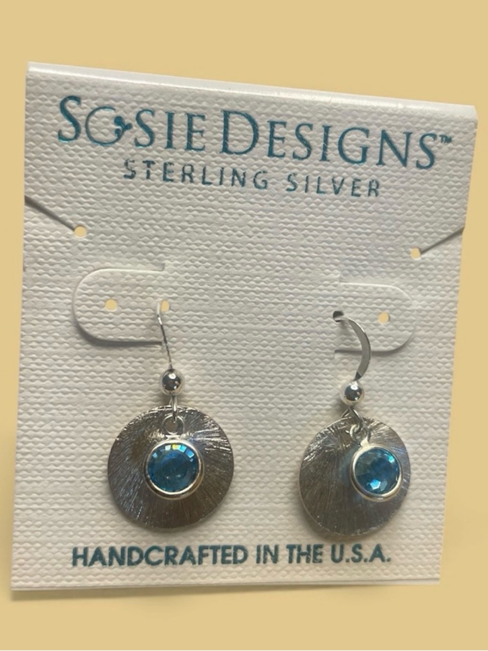 Sterling Silver Blue Crystal Disc Dangle Earrings